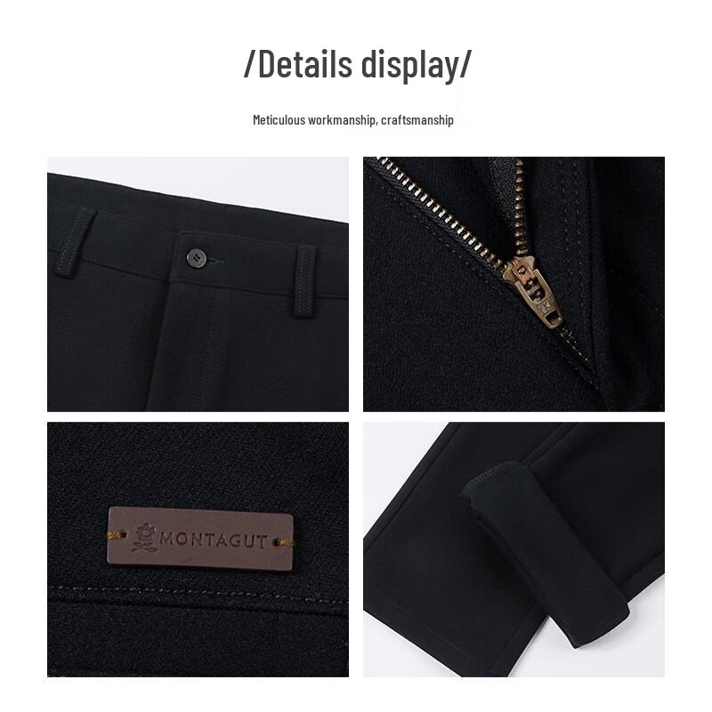 MONTAGUT Men's Warm Wool Blend Straight-Leg Business Casual Pants