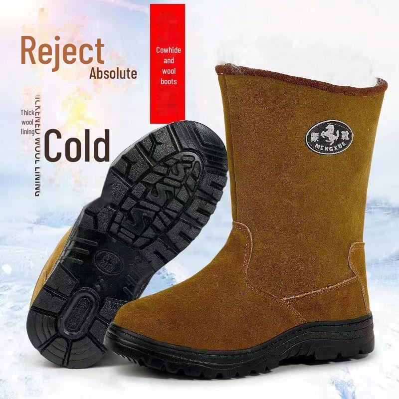 

Мужские зимние ботинки с очень толстым верхом, нескользящие, морозостойкие, из хлопка, шерсти и натуральной кожи. 44