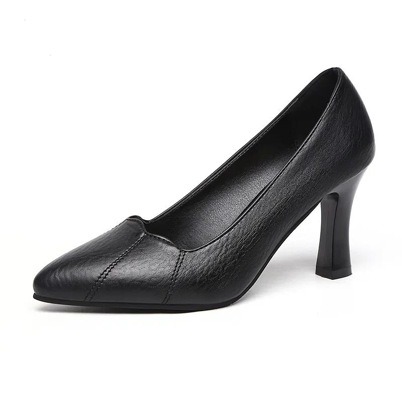 Fashion zapatos de mujer women fashion sweet black patent leather spring slip on stiletto heel shoes lady beige office work pumps ea610