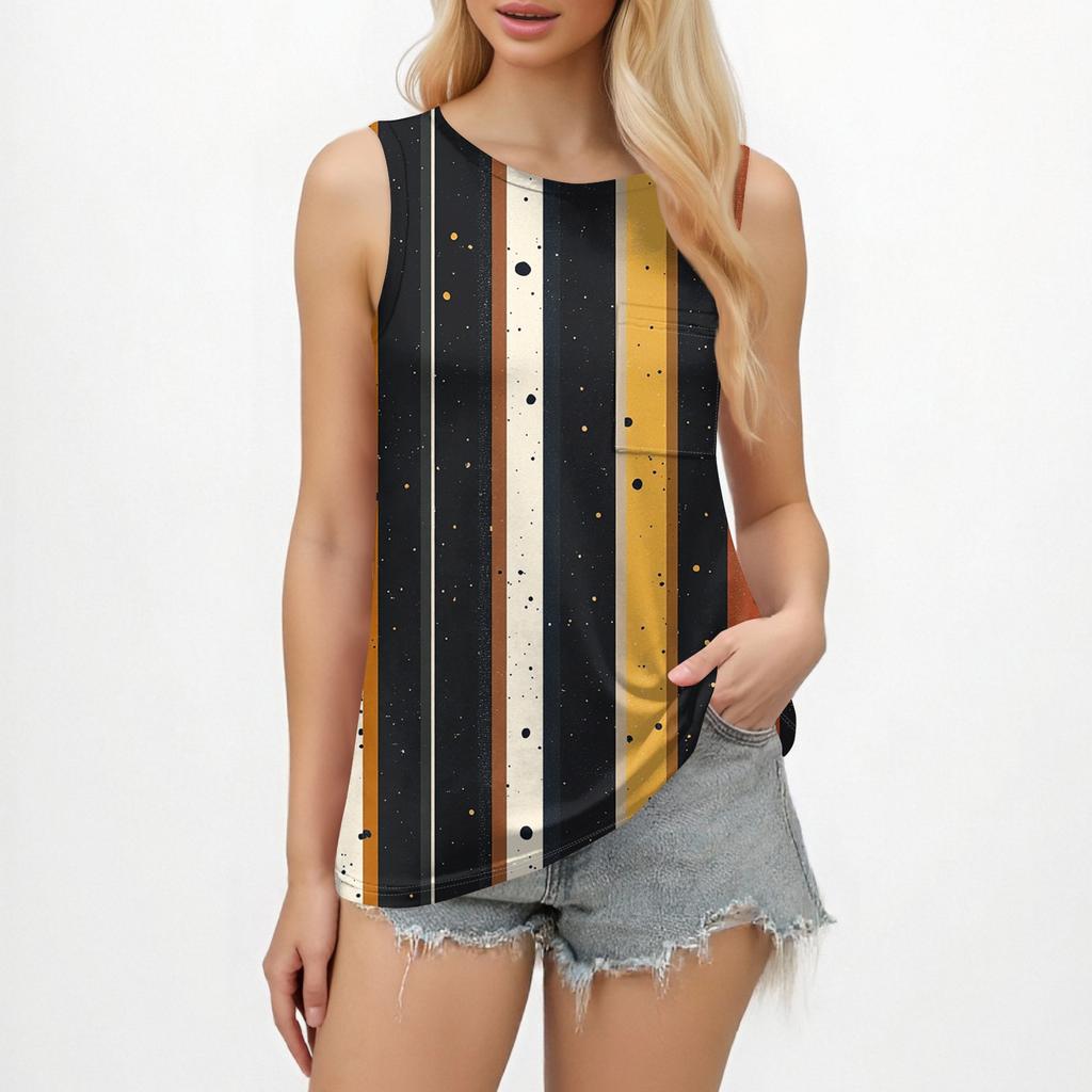 Damen-Tanktops 2025, lockere Passform, hoher Halsausschnitt, Sommertop, elegante, lässige ärmellose Shirts mit Tasche
