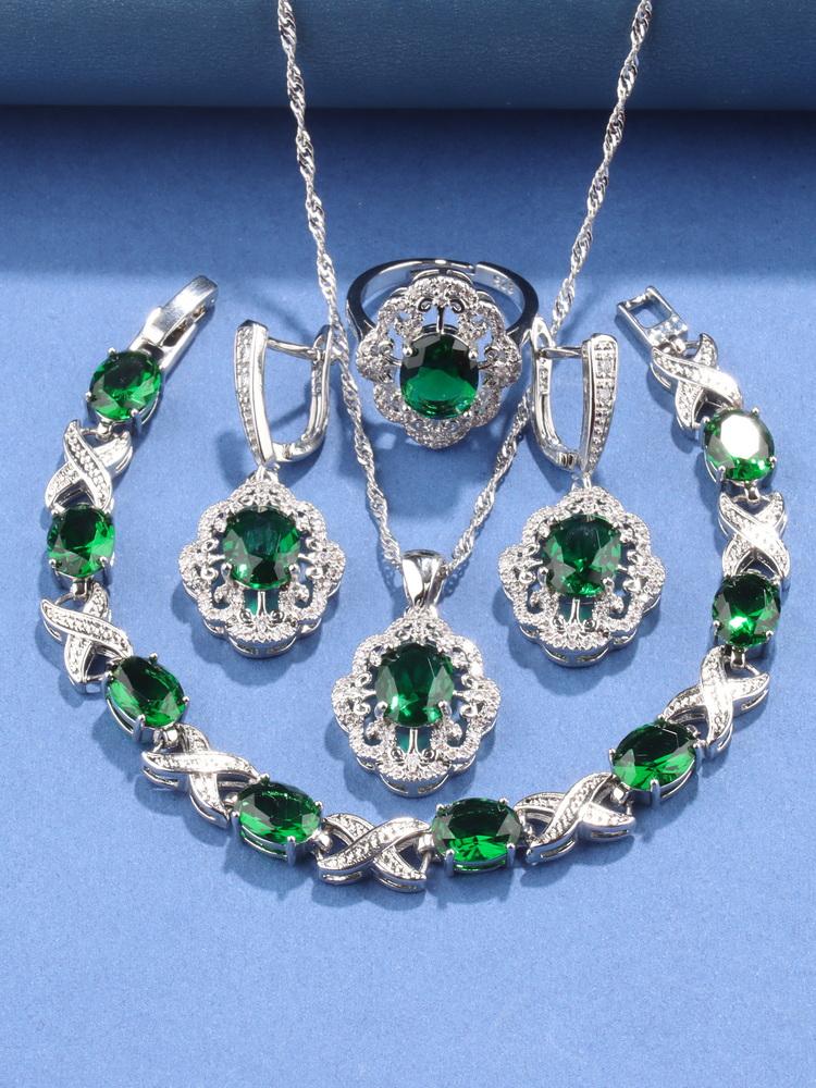 Feiner Schmuck    Originales Hochzeitsaccessoire Top Zirkon Damen Halskette Ohrringe Armband Ring Elegante Damen Sets