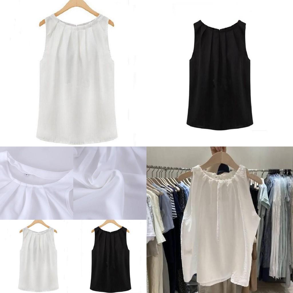Chic Sleeveless Chiffon Tank Top Elegant Round Neck Pullover For Women