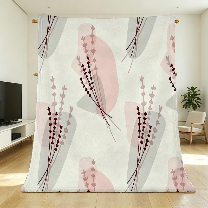 Hemmed Flannel Blanket – Minimalist Floral Design, Soft Cozy Breathable Throw, Ideal for Bedroom, Living Room, Sofa, Christmas & Halloween Home Use