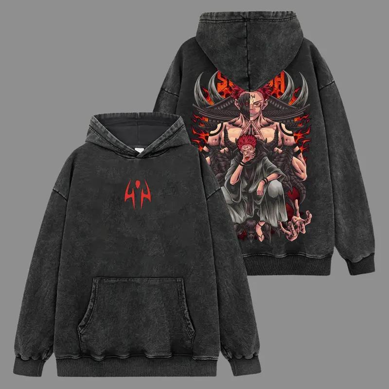 

Рёмен Сукуна Магическая битва Аниме Графическое Худи Мужское Женское Винтажное Худи Выстиранный Хлопковый Свитшот Харадзюку Повседневная Уличная Одежда XXL чёрный