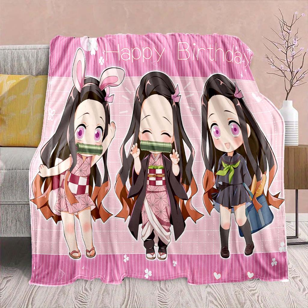 Demon Slayer Anime Flannel Blanket - Soft Warm Perfect for Sofa, Bedding Camping Travel Office Home Decor