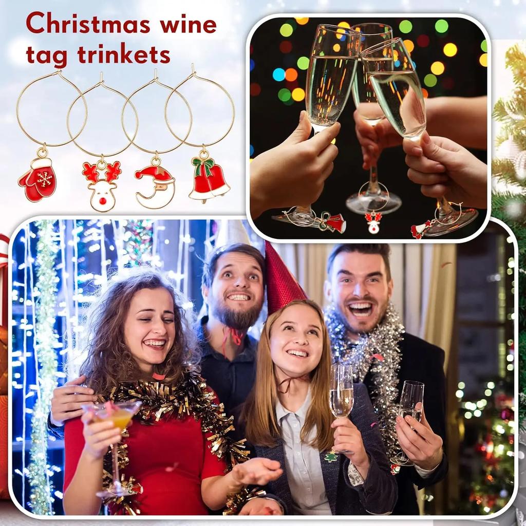 Christmas Wine Glass Charms Markers Rings Identifier Vintage Christmas Party Supplies Labels Tag Charms Markers Holiday Decor