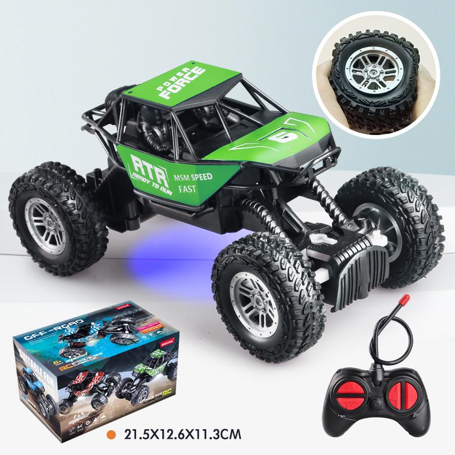 Off-Road Remote Control Climbing Car: High-Speed, 2.4G, Four-Channel, Rechargeable with Lights – Dynamic Toy Vehicle for Kids.
