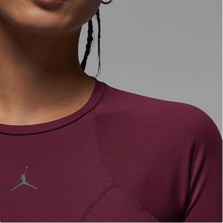 Jordan Solid Logo Round Neck Quick-Dry Long Sleeve Raglan T-Shirt Women Tops Deep-Red FN5111-681