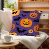 1pc Halloween Pumpkin Bat Purple Background Pattern Pillowcase, All-Season Universal Cushion Cover, Double-Sided Printing, [No Pillow Core], Soft Cush