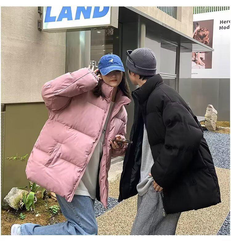 2025 Winter Unisex Hong Kong Style Down Puffer Jacket - Warm, Plus Size, Loose Fit, Thickened Cotton Coat for Couples