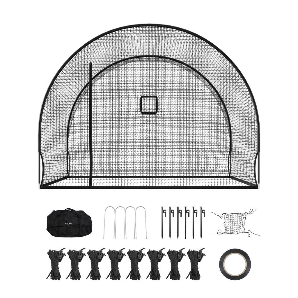 Baseball Batting Cage, 3660 x 3100 x 2330mm Freestanding Portable Batting Cage, Hitting Cages with 4-Ply Knotless Polyester & Pitching Machine