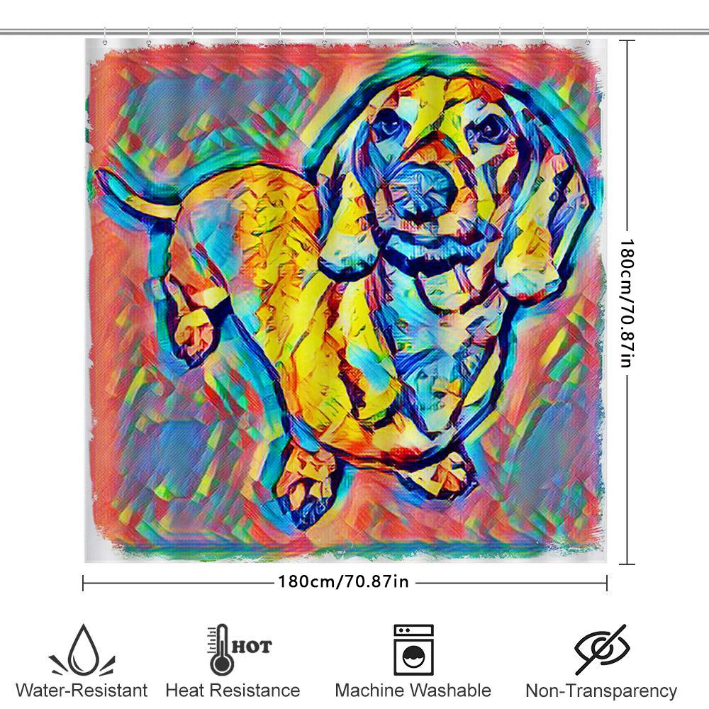 Lebendiger Bunter Dackel Duschvorhang Für Badezimmer Dekor Moderner Künstlerischer Hundedruck Wasserdichtes Gewebe Perfektes Geschenk Für Haustierbesitzer