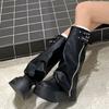 New Ladies Chunky Motorcycle Boots Soft Leather Ankle Mid Calf Boots Autumn High Platform Wedge British Booties Botas Para Mujer