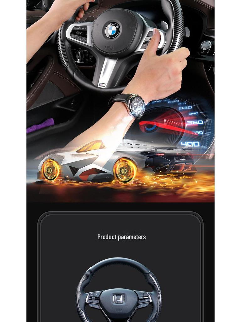 Universal Non-Slip Carbon Fiber Steering Wheel Cover - All-Season, Dirt-Resistant, Water Transfer Pattern.