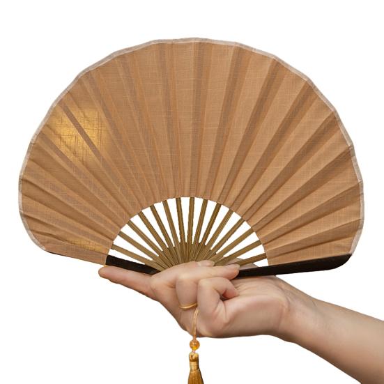 Vintage Baumwoll-Faltfächer Muschelform Bambusrippen Handfächer Tragbarer Sommer-Stofffächer Dekoration Partyzubehör