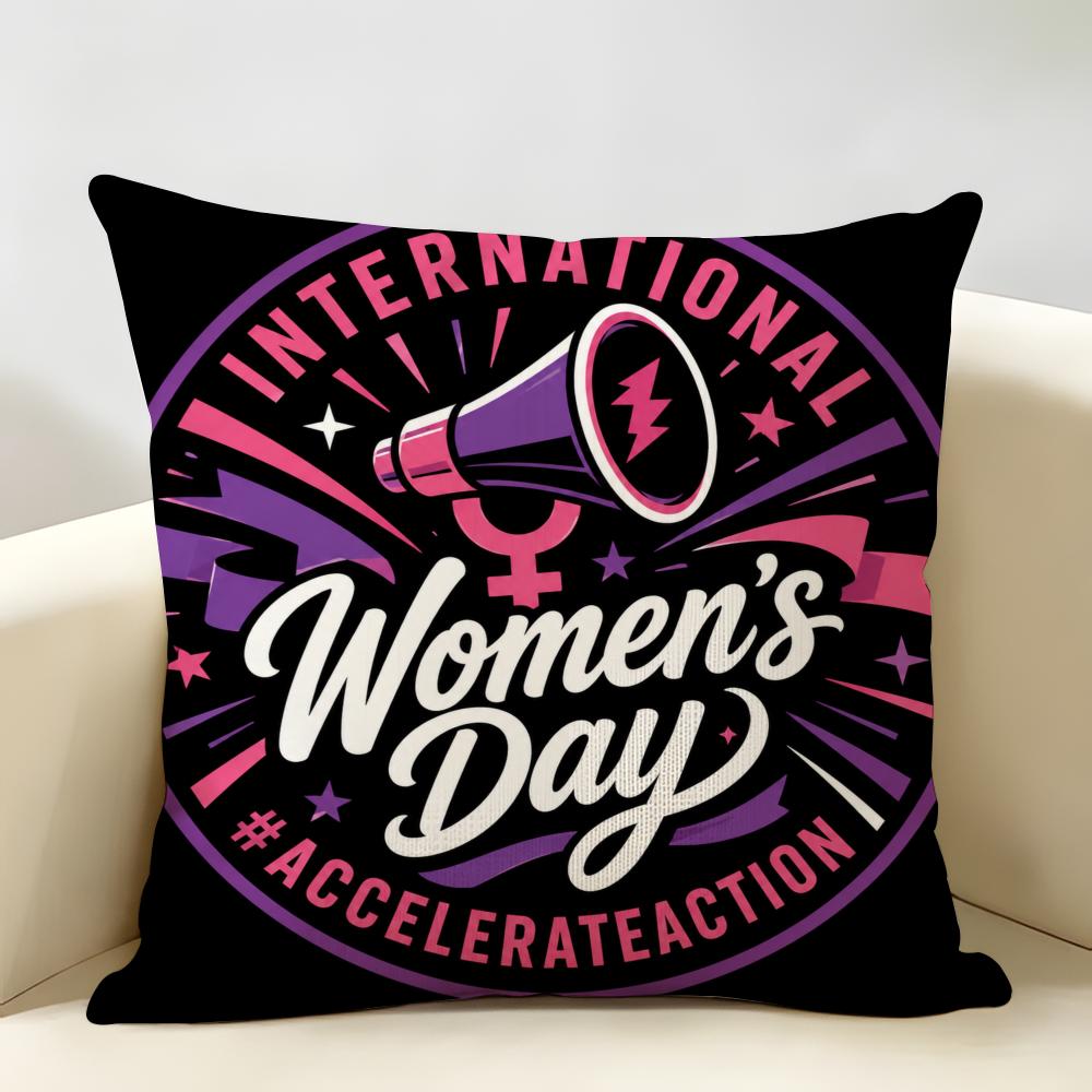 International Women's Day Cushion Cover Durable Hypoallergenic Organic Linen Pillow Cover Short Size Washable Skin-Friendly