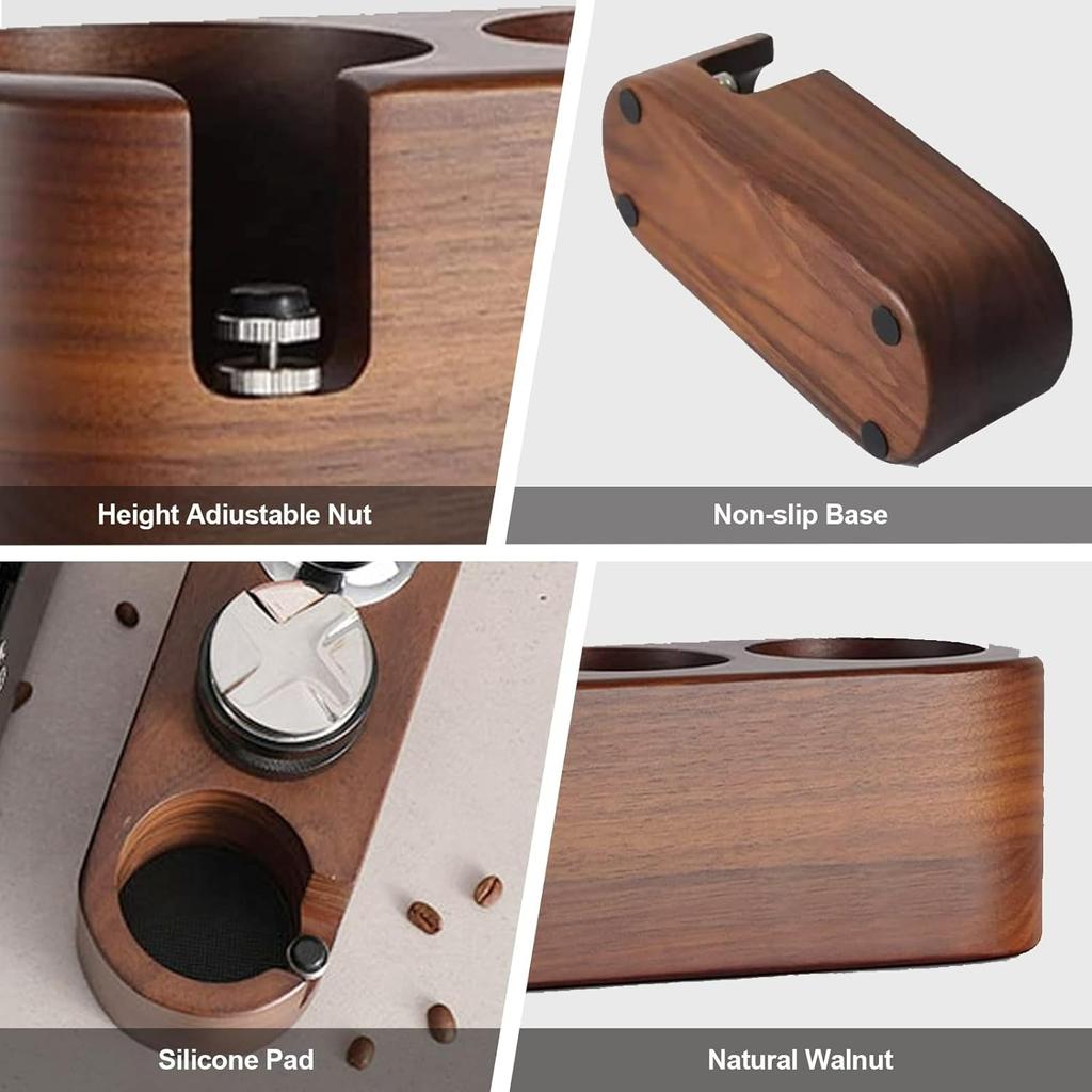 Tamper Station,Espresso Tamper Holder Station Wooden Coffee Filter Tamper Holder for 51 To 54MM,3 Holes Non Slip Coffee Tamp Mat Distributor Stand