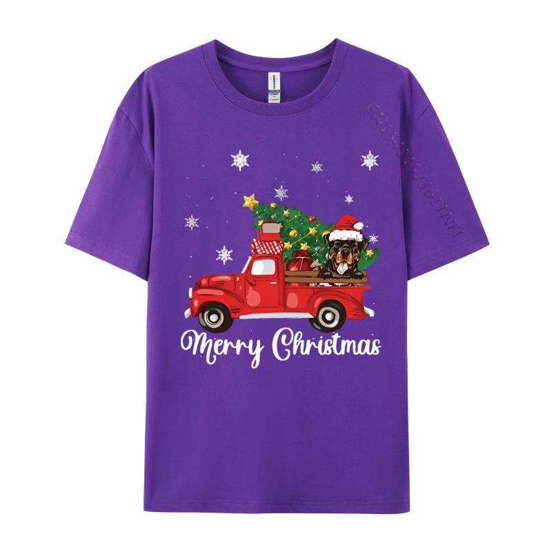 Rottweiler Dog Riding Red Truck Christmas Tshirt Novelty Tee Shirts Vintage Cotton Tops Tee Graphic T Shirts Men Cotton