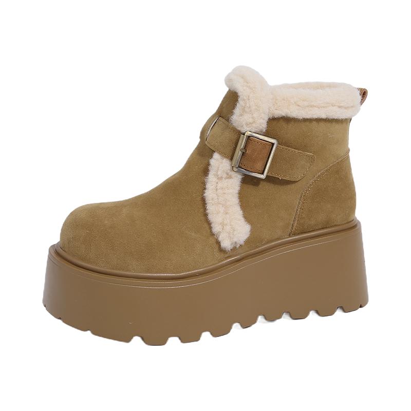 

2026 NEW Elegant Woman Boots Round Toe Luxury Designer Plush Winter Footwear Flat Heel Boots Women Fashion Boot 40 верблюд