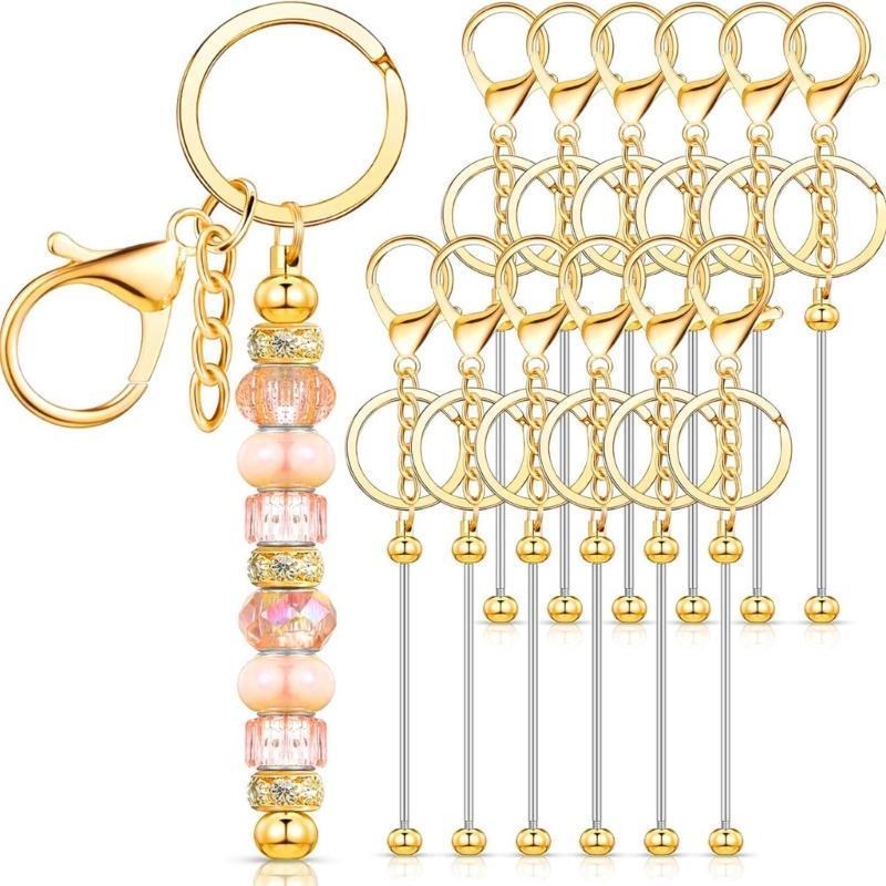 Portable 12 Pcs Beadable Keychain Charm Set Sturdy Alloy Blanks Beading Keyring Accessories for Craft Suppplies Jewelry