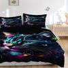 3pcs Colorful Cat Printed Duvet Cover Set (1 * Cover+2 * Pillowcase, Without Core), Suitable for Home Bedroom, Guest Room, Dormitory Decoration I