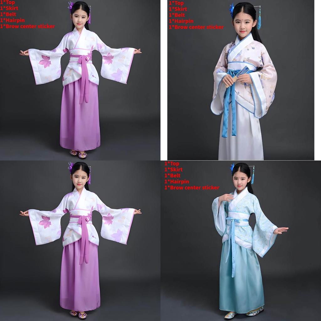 Chinese Style Childrens Hanfu Costume With Taffeta Fabric For Ethnic Dance Performances