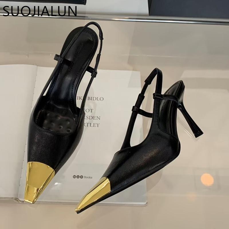 Fashion SUOJIALUN 2024 New Brand Women Sandal Fashion Mix Color Ladies Elegant Slingback Shoes Thin High Heel Outdoor Dress Pumps Shoes