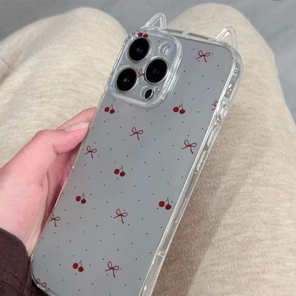 Transparent Cat Ears Frameless for IPhone16pro Mobile Phone Protective Case for IPhone14 for Apple with Chain