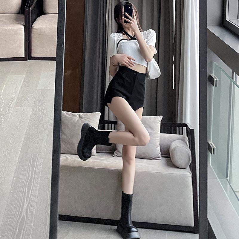 Women's Black High Waist A-Line Summer Shorts - Petite, Slim Fit, Super Short