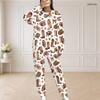 Women Plus Size Printed Two Piece Set Round Neck Long Sleeve Top And Long Pants