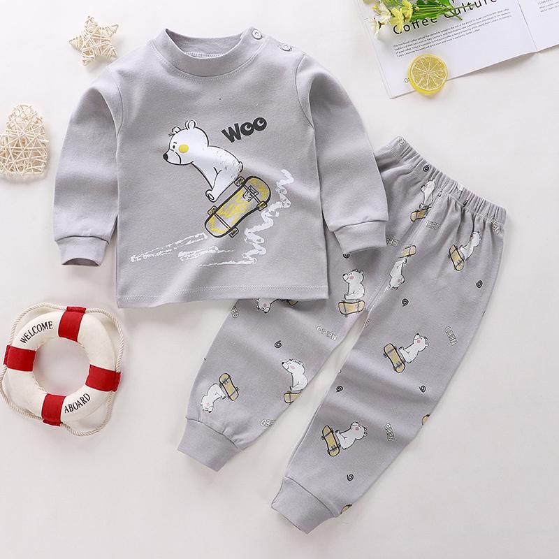 100% Cotton Kids Underwear Set Long Sleeve Thermal Pajamas for Boys & Girls Baby Loungewear Fall/Spring Sleepwear (2-8Y)