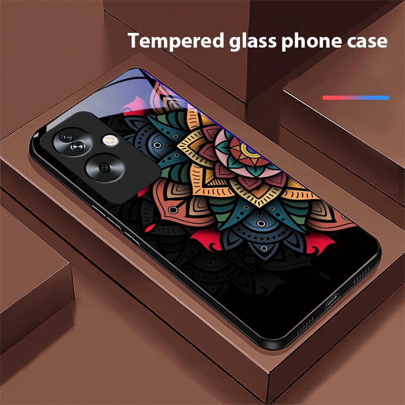 Luminous Black Lotus For Oppo A79 5G 58 78 74 60 4G Reno 11F Realme GT 6 11 Note 50 10 C55 X2 Tempered Glass Black Phone Case
