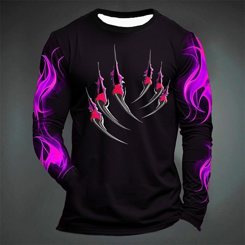 

Funny Tiger Print T Shirt For Men Casual O-neck Long Sleeve T-shirt Fashion Comfortable Pullover Autumn Loose Men s Tops L