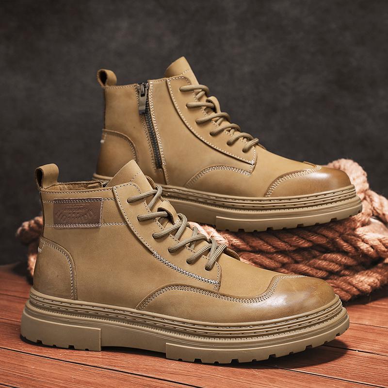 Luxury Leather Men's Casual Shoes New Fashion Men Ankle Boots Comfortable Short Boots Lightweight Work Boots Walking Footwear
