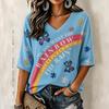 Women's V-Neck Three-Quarter Sleeve Printed Blouse Casual Top for Everyday Wear