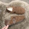 Soft Elegant Women Shoes Female Footwear Loafers Fur Fall Winter Mary Janes Rome Fabric Flat Basic Flock Luxury Shoes Women