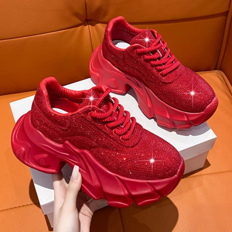 

Женские весенне-осенние туфли на платформе со стразами, нишевая мода, повседневная спортивная обувь 40 красный