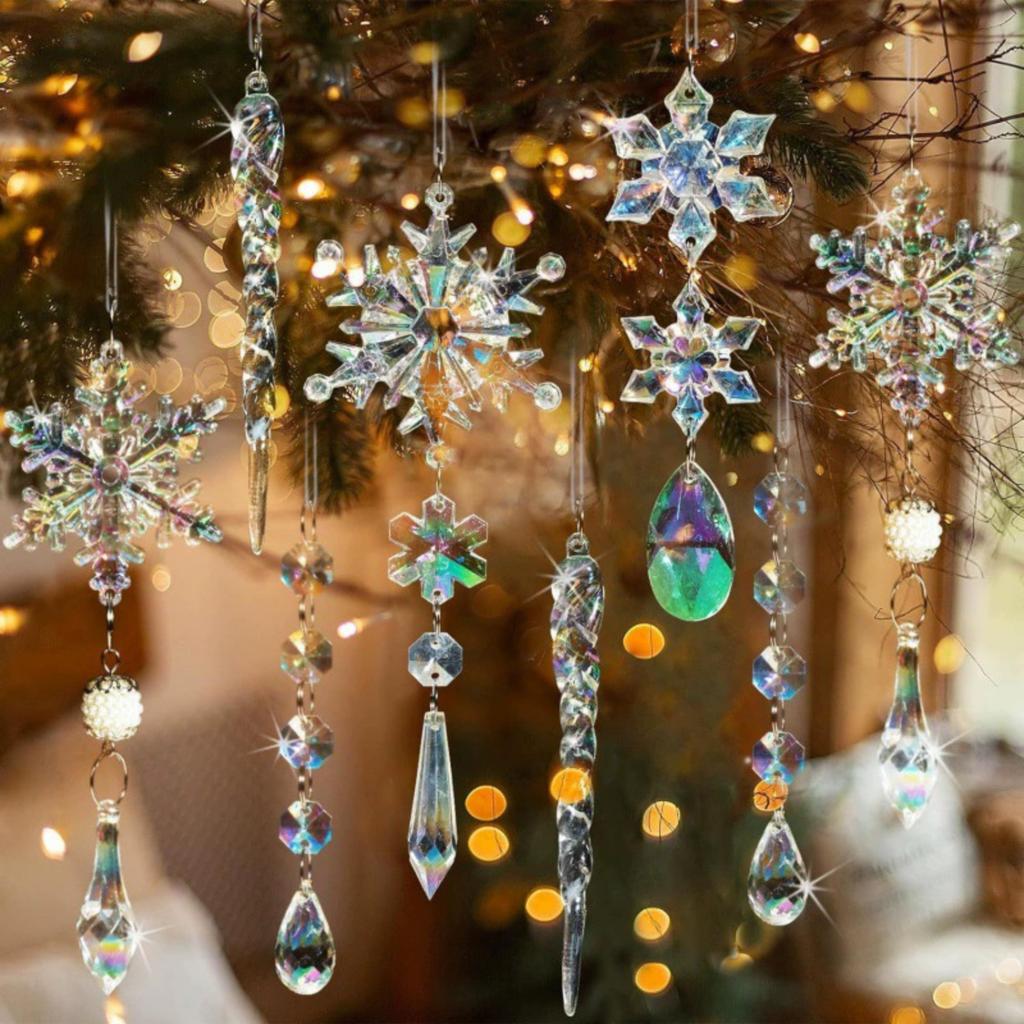18-Piece Set Of Christmas Snowflakes And Icicle Tree Decorations Christmas Hanging Ornaments Acrylic Pendants