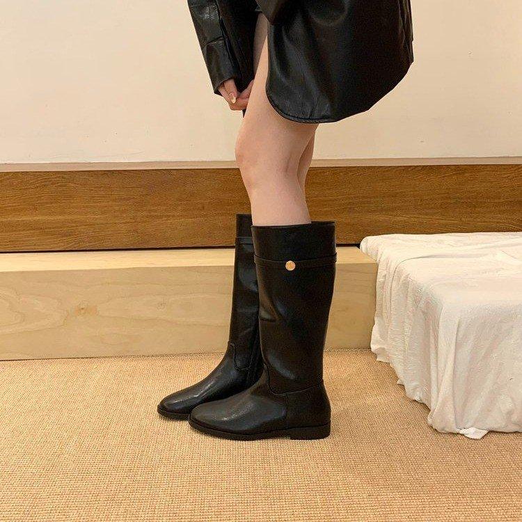Small inner height increase wide tube knight boots women's autumn and winter new thick heel high tube knight boots but knee boots children