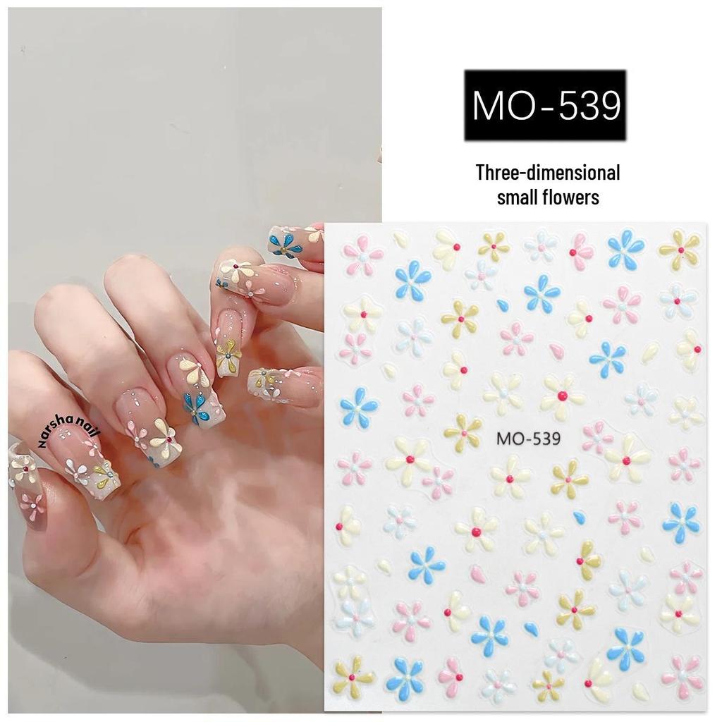 3D-geprägte Eisblumen-Nagelsticker - Süßes, bonbonfarbenes Jelly-Fünfblatt-Design