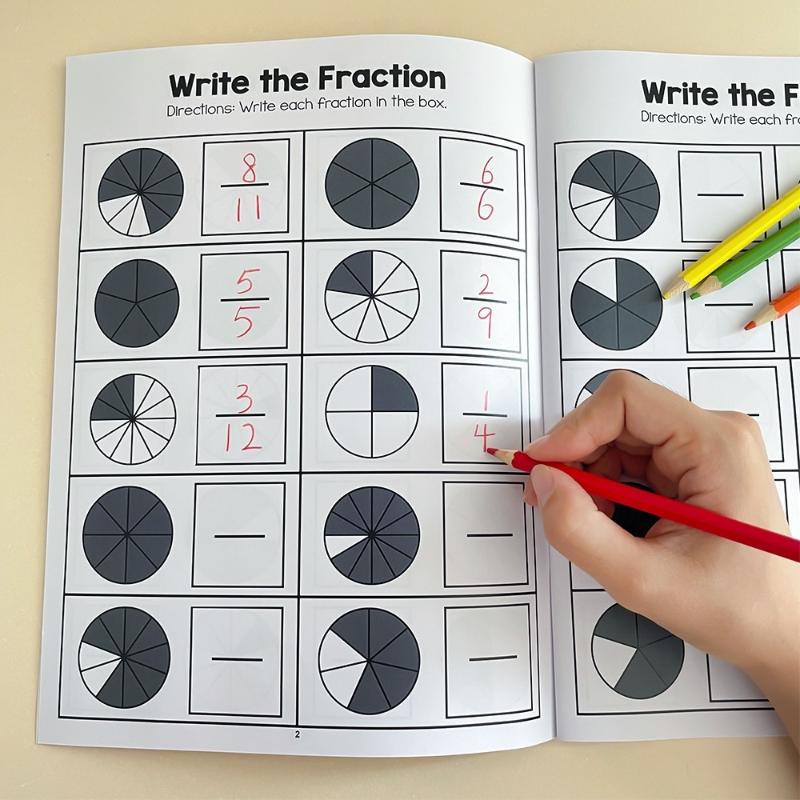 Montessori Fractions Workbook Arithmetic Learning Teaching Aids Grade 3-4 Primary School Math Cognitive Training Test Book