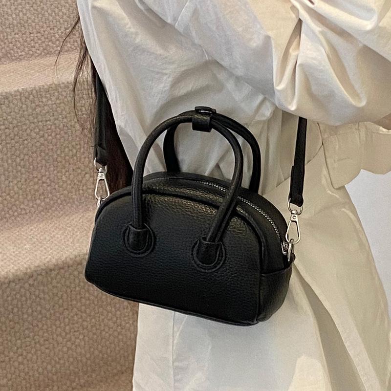 Korean Popular Niche Simple Lychee Pattern Portable Boston Bag Casual High-end Commuting Versatile Messenger Women's Bag