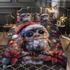 3 Pcs Christmas Owl Quilt Set Thick Blanket Set Festive Comforter Bedding Set 1 Quilt + 2 Pillowcases Holiday Gift Idea