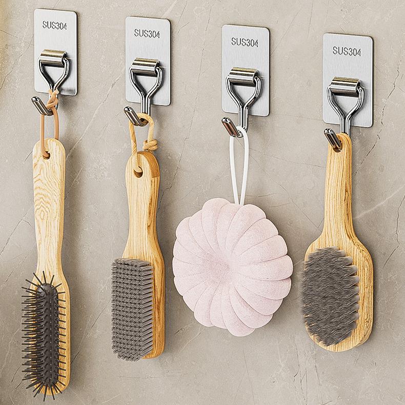 Stainless Steel Hook Kitchen Bedroom Wall Clothes Hook Non Punching Storage No Trace Strong Adhesive Hook Hanging Rack