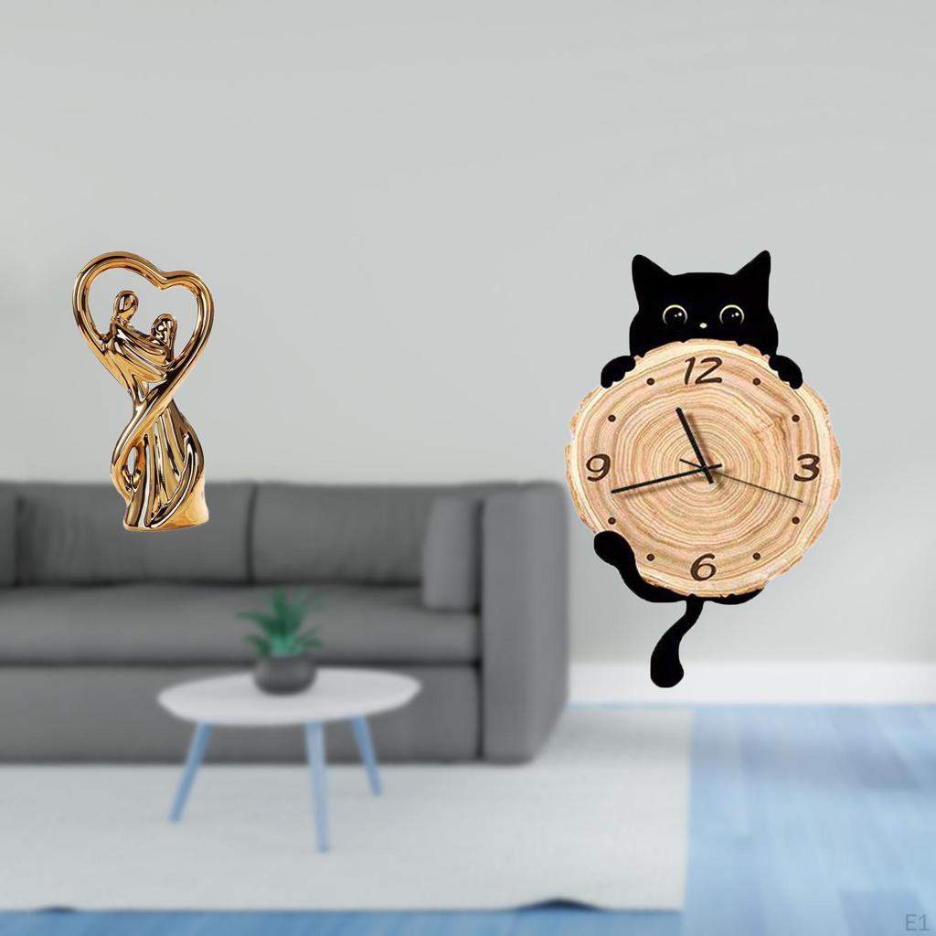 Romantic Lovers Sculpture Ornament with Easy to Read Wall Clock Gift for Anniversary Bedroom Office