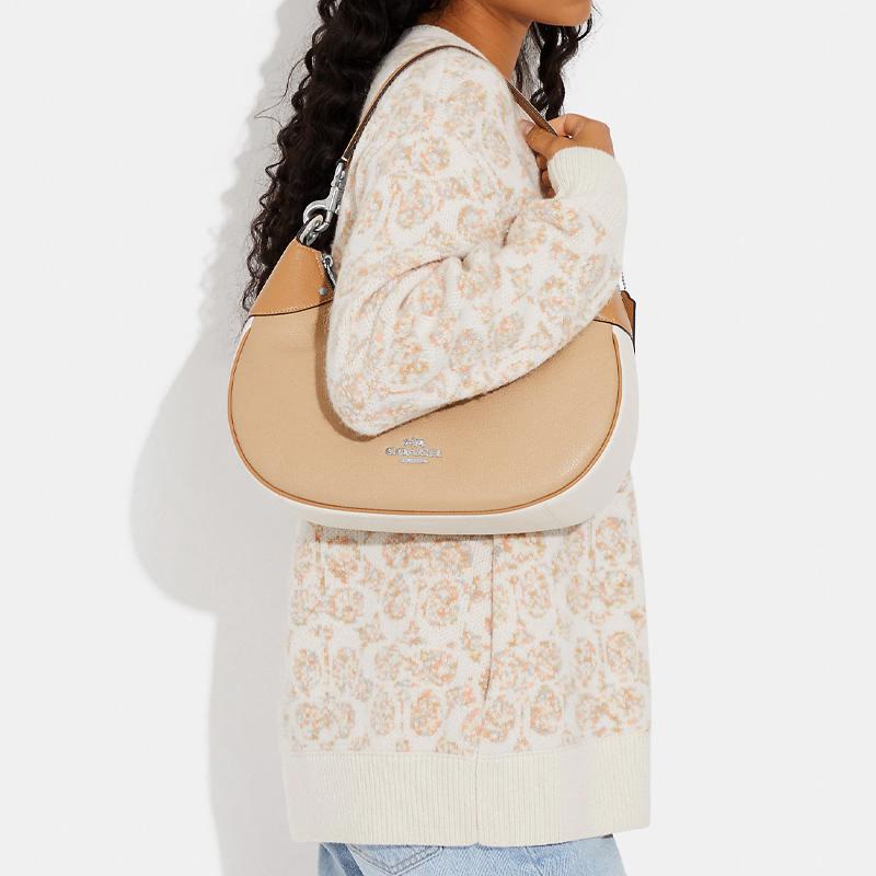 New COACH Mara Pebbled Leather Shoulder Bag, Crescent Bag, Handbag, Shoulder Bag Tubas Women's Khaki CH508-SVVFQ