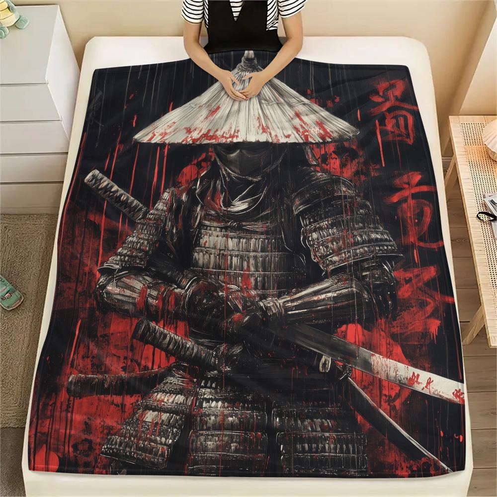 Japanese Warriors  Print Flannel Blanket, High quality Comfortable for All Seasons, Home Decor, Warmth and Comfort