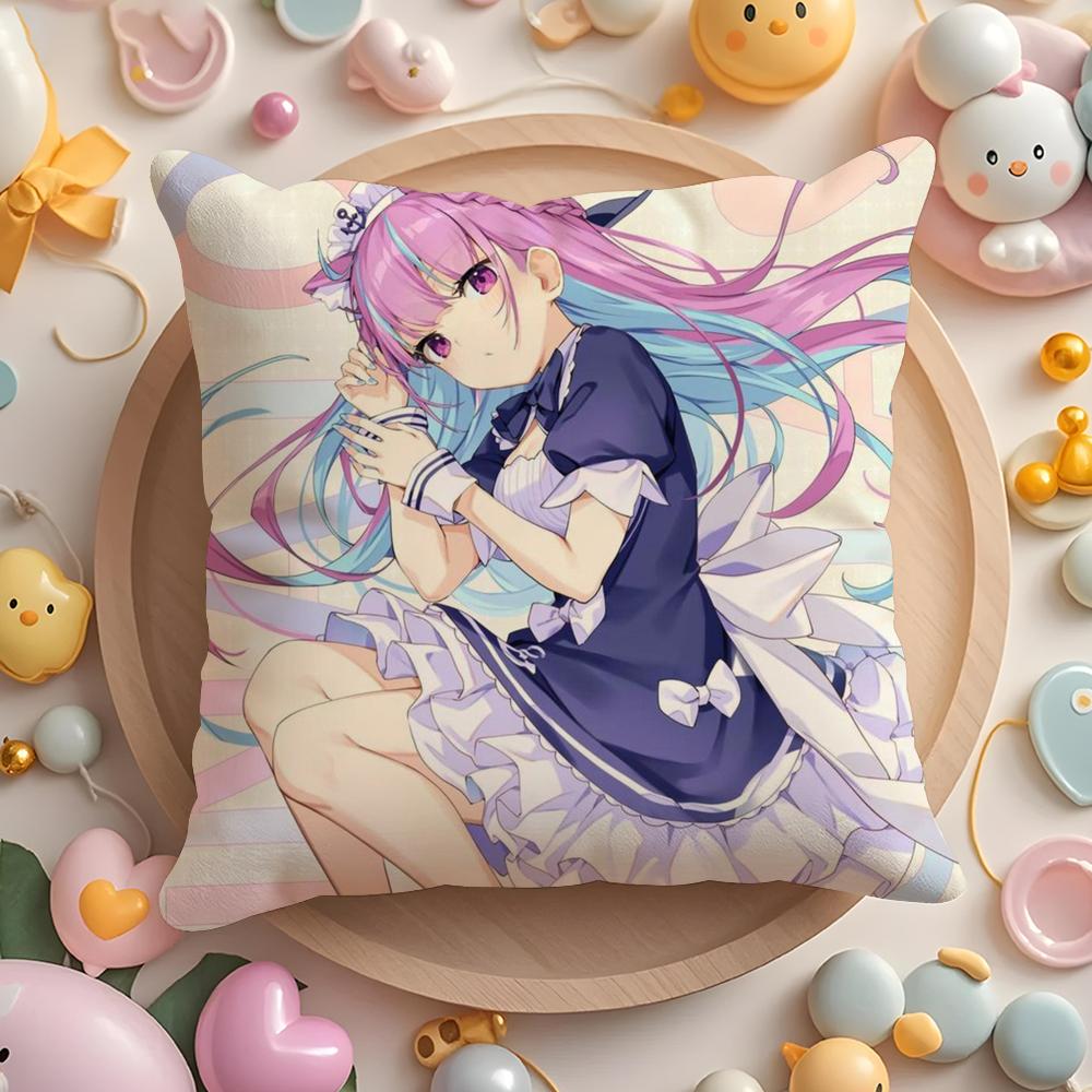 H-Hololive M-Minato Aqua Cushion Cover Short Plush Double-Sided Printing Home Machine Washable In Warm Winter Pillow Case