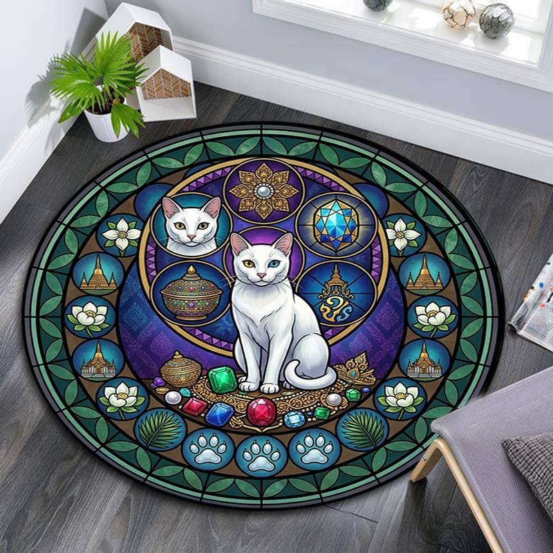Glass Cat Majesty Round Area Rug Under Office Chairs Bedroom Living Room Home Decor