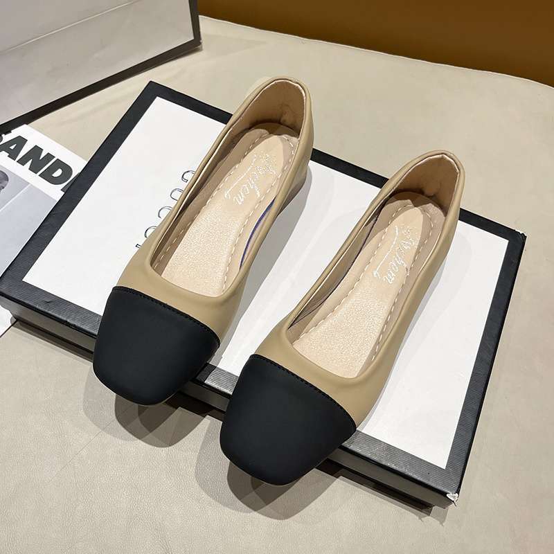 Soft-soled single shoes women's one-pedal versatile square head shallow mouth small leather shoes autumn new temperament Doudou shoes grandma shoes